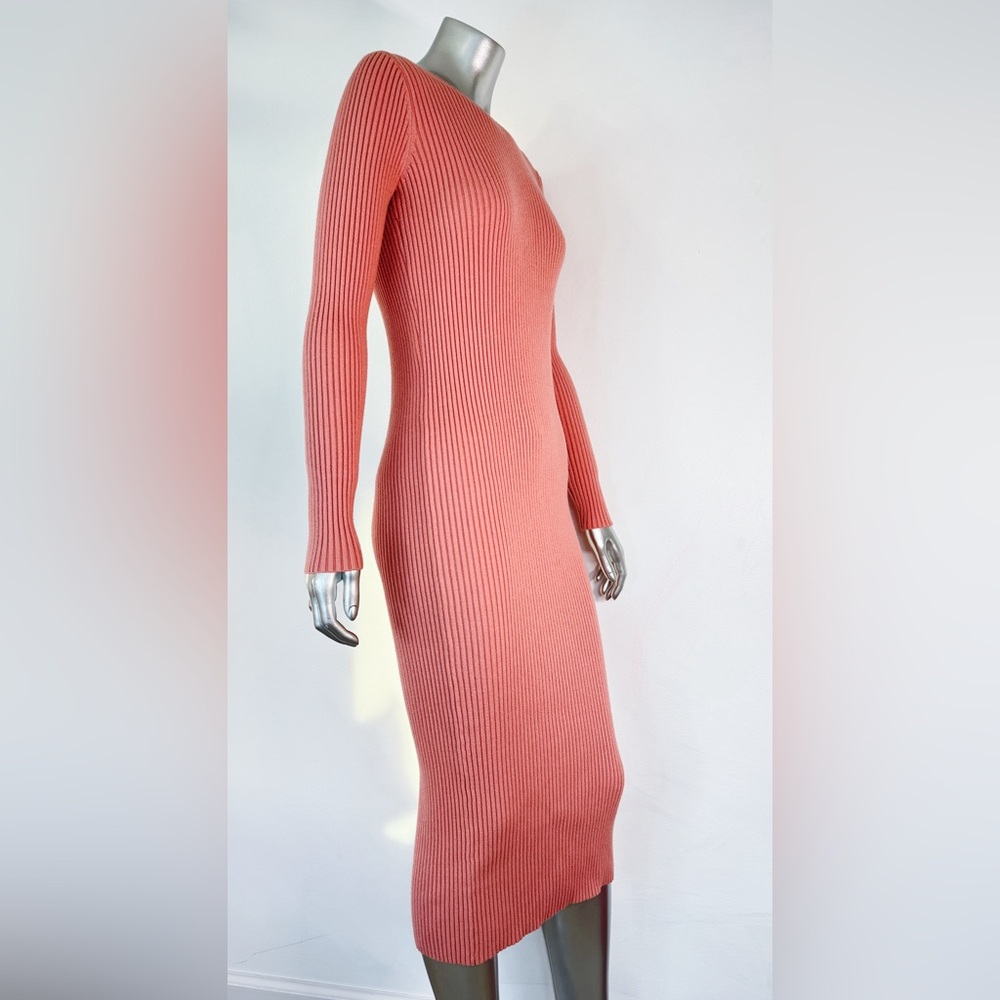 Gianni Bini knit dress Salmon Pink Ribbed Midi long sleeve thick Small